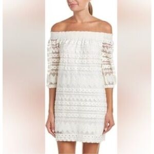NWT Trina Trina Turk Hoku off the shoulder embroidered dress cream small